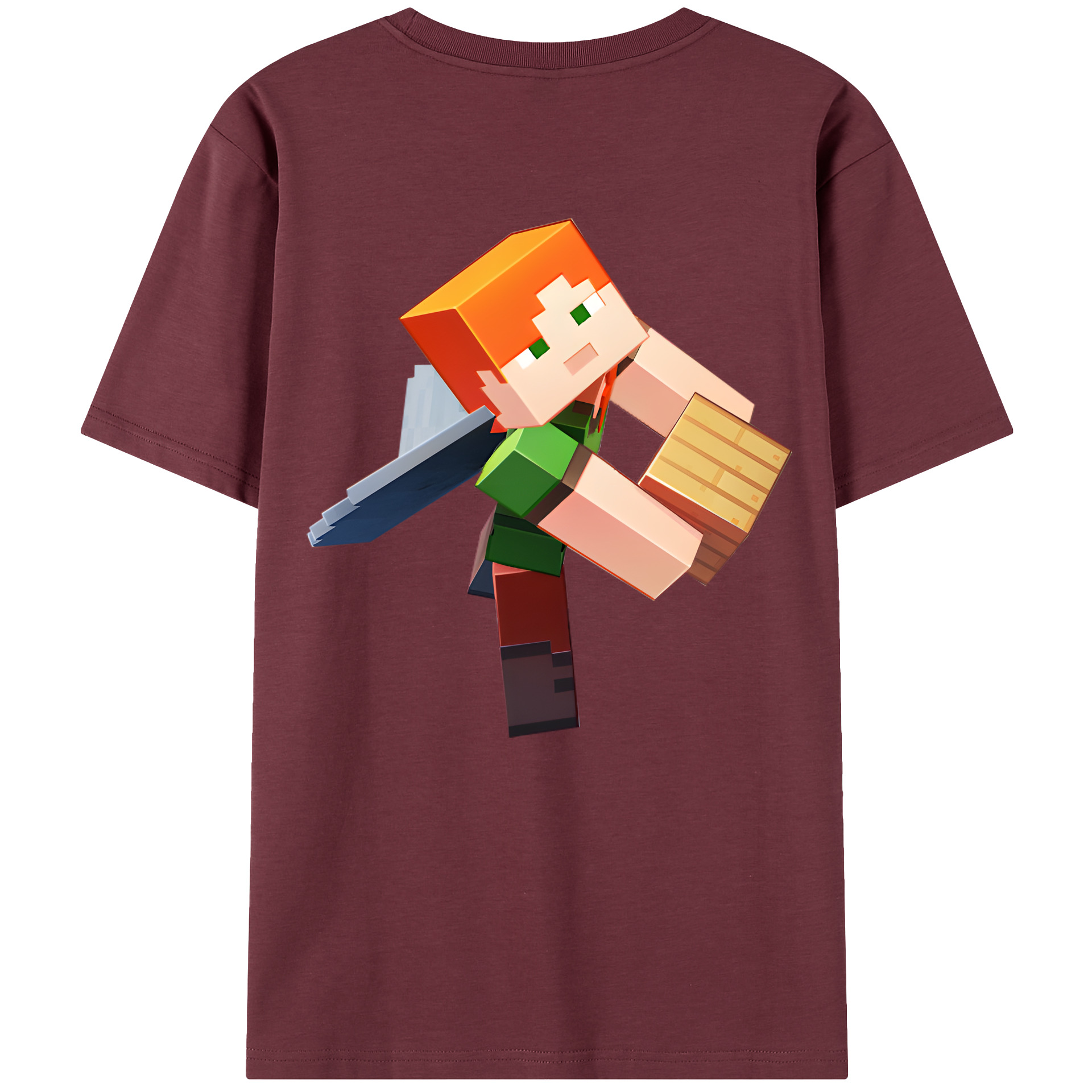 （画像用） マインクラフト ブロックの世界 Minecraft MC Block world 綿100％半袖Tシャツ（背面プリント）